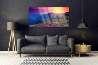 Glas bild Mountain Flower Meadow Landskap