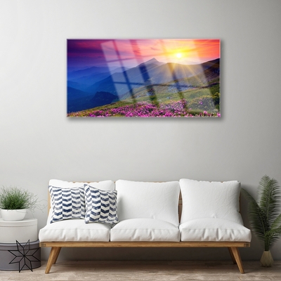 Glas bild Mountain Flower Meadow Landskap