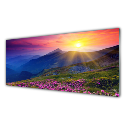 Glas bild Mountain Flower Meadow Landskap