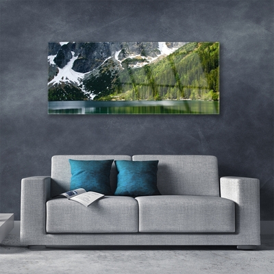 Glasbild Lake Forest Mountain Landskap