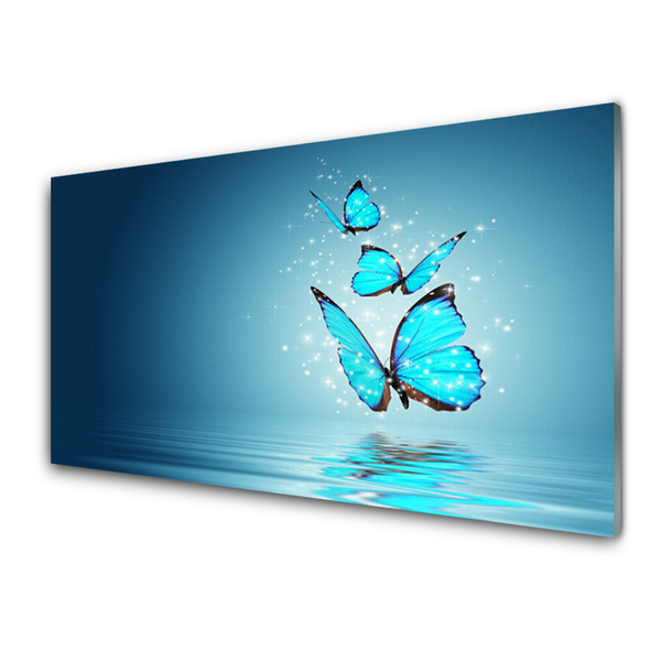Bild på glas Blue Butterflies Water Art