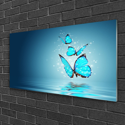 Bild på glas Blue Butterflies Water Art