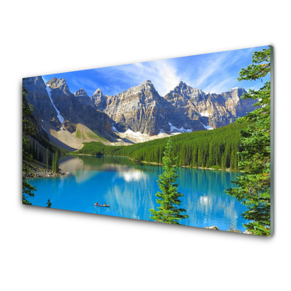 Glas bild Lake Mountain Forest Landskap