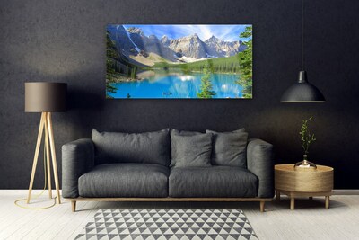 Glas bild Lake Mountain Forest Landskap