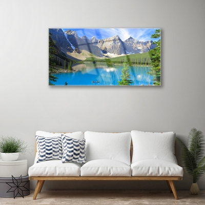 Glas bild Lake Mountain Forest Landskap