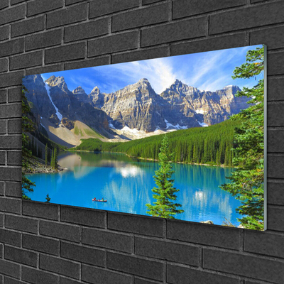 Glas bild Lake Mountain Forest Landskap