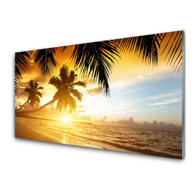 Glas bild Beach Palm Sea landskap