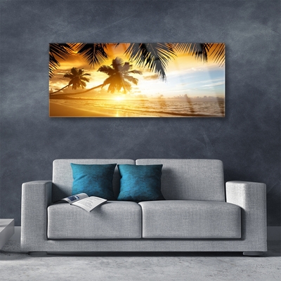 Glas bild Beach Palm Sea landskap