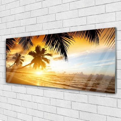 Glas bild Beach Palm Sea landskap