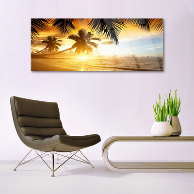 Glas bild Beach Palm Sea landskap