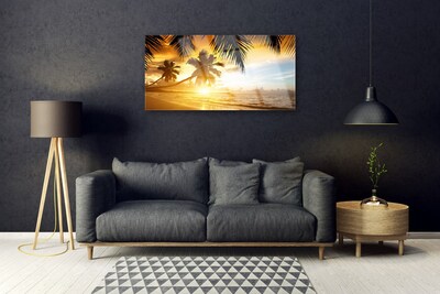 Glas bild Beach Palm Sea landskap