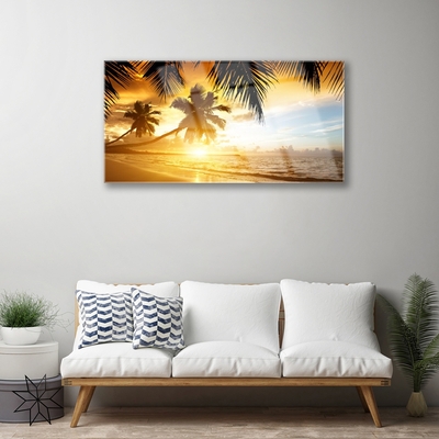 Glas bild Beach Palm Sea landskap