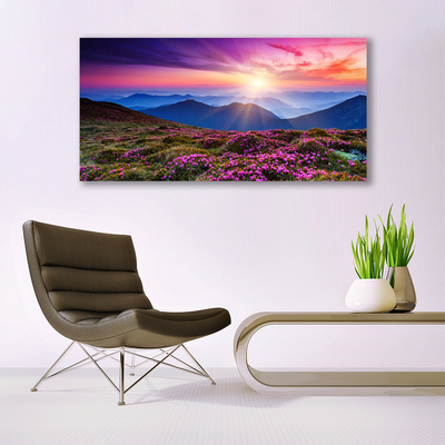 Glas bild Mountain Meadow Sun Landskap