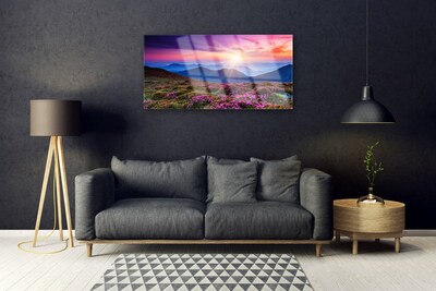 Glas bild Mountain Meadow Sun Landskap