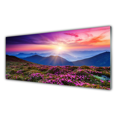 Glas bild Mountain Meadow Sun Landskap