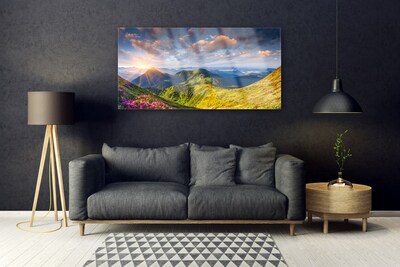 Glas bild Berg Sun Meadow Landskap