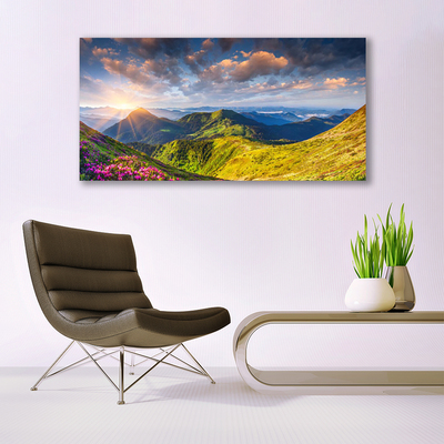 Glas bild Berg Sun Meadow Landskap