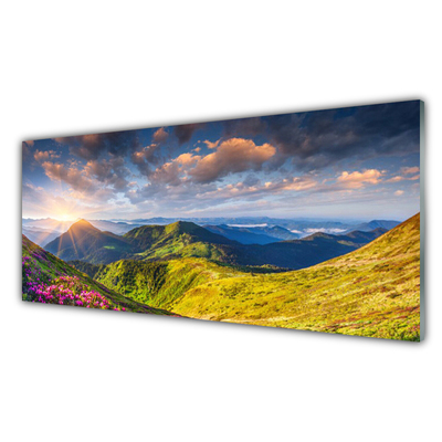 Glas bild Berg Sun Meadow Landskap