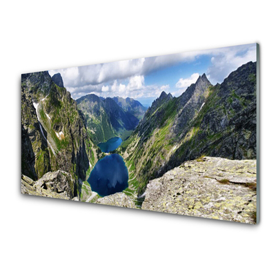 Glas bild Mountains Valley Lake Peaks