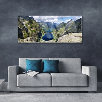 Glas bild Mountains Valley Lake Peaks