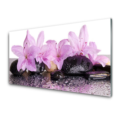 Glasbild Blommor Lily Rosa Vatten