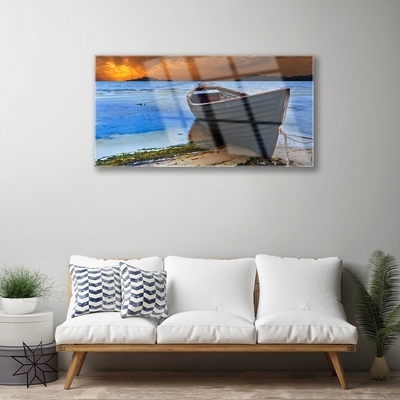 Fototryck på glas Båt Sea Coast Beach