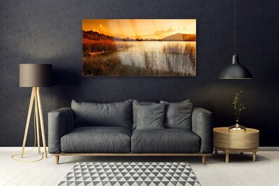 Fototryck på glas Lake landskap solnedgång