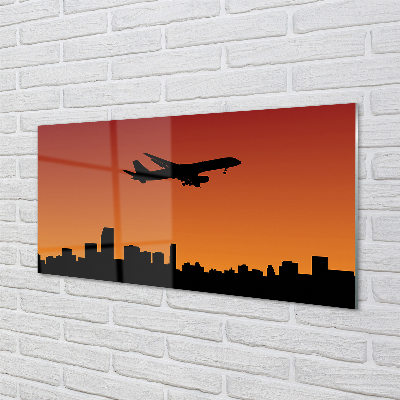 Glas panel Flygplan solnedgång och himmel