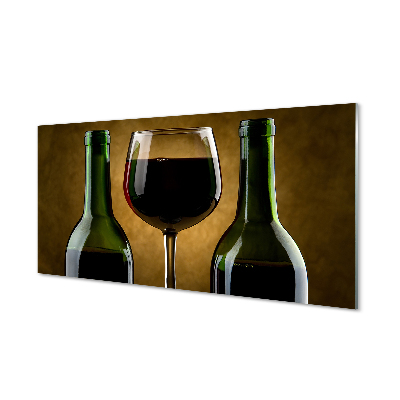 Glas panel Ett glas med 2 flaskor vin