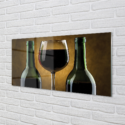 Glas panel Ett glas med 2 flaskor vin