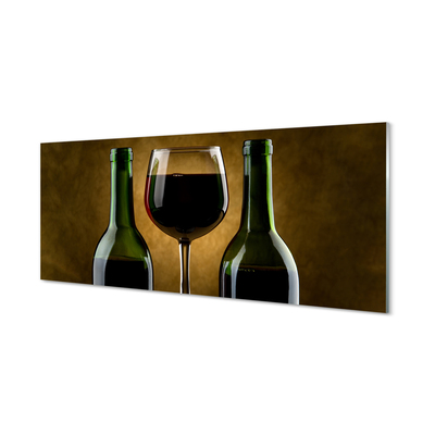 Glas panel Ett glas med 2 flaskor vin