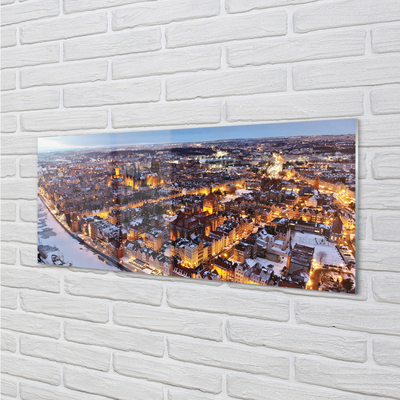 Glas panel Gdańsk Vinterpanorama av floden