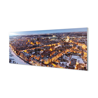 Glas panel Gdańsk Vinterpanorama av floden