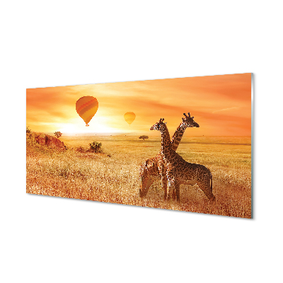 Glas panel Giraff himmel ballonger