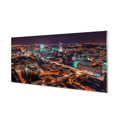 Glas panel Warszawa stads nattpanorama