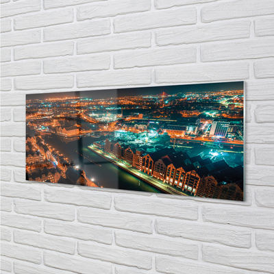 Glas panel Gdańsk River panorama natt