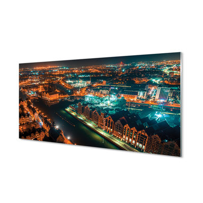 Glas panel Gdańsk River panorama natt