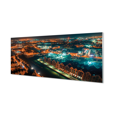 Glas panel Gdańsk River panorama natt