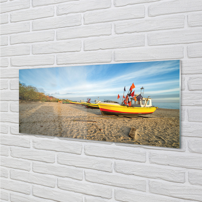 Glas panel Gdańsk Beach, båtar, hav