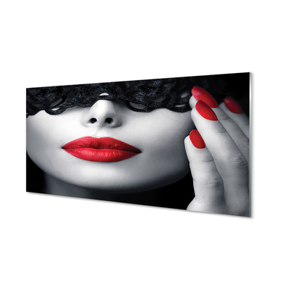 Glas panel Kvinna röda läppar
