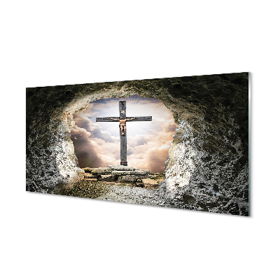 Glas panel Grottkorset ljus Jesus