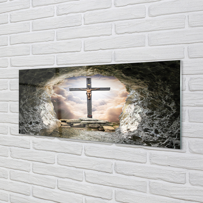 Glas panel Grottkorset ljus Jesus