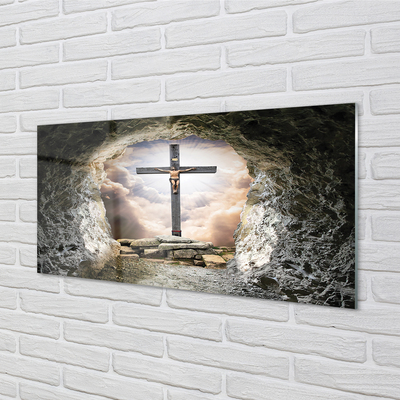 Glas panel Grottkorset ljus Jesus