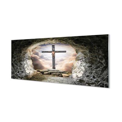 Glas panel Grottkorset ljus Jesus