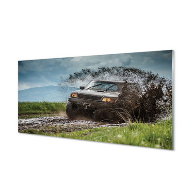 Glas panel Off-road bil berg moln