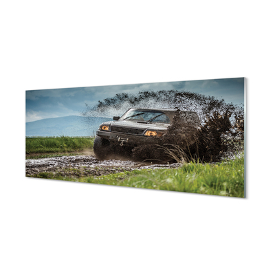 Glas panel Off-road bil berg moln