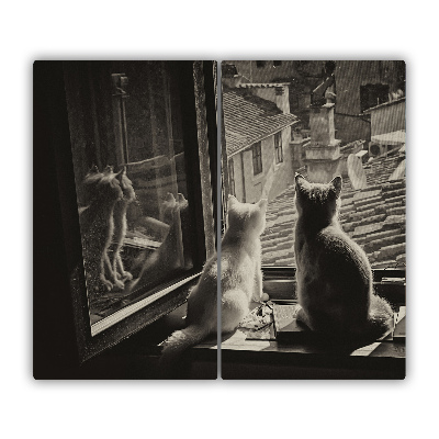 Glasskärbräda Katter vid fönstret