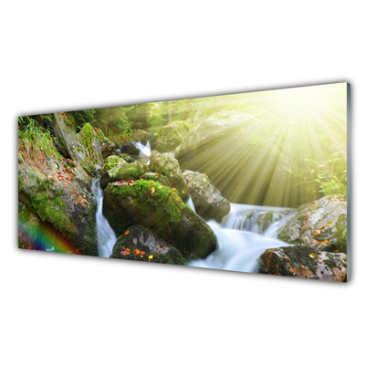 Tavla plexiglas Rainbow Waterfall Nature Potok