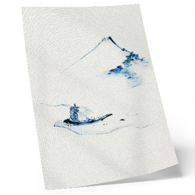 Poster Man i en liten båt på en flod med berget Fuji i bakgrunden (1830–1850) av Hokusai