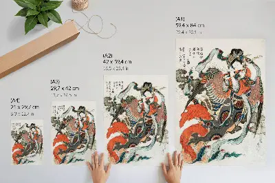 Hållbar väggposter med japanskt Hokusai-motiv i vintage ukiyo-e-stil